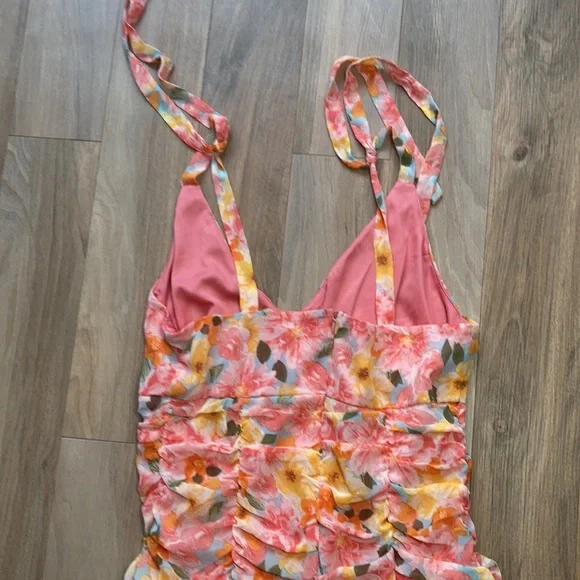 Lily Rose tie straps floral print rouched dress w ruffle S XL jrs - Picture 14 of 17